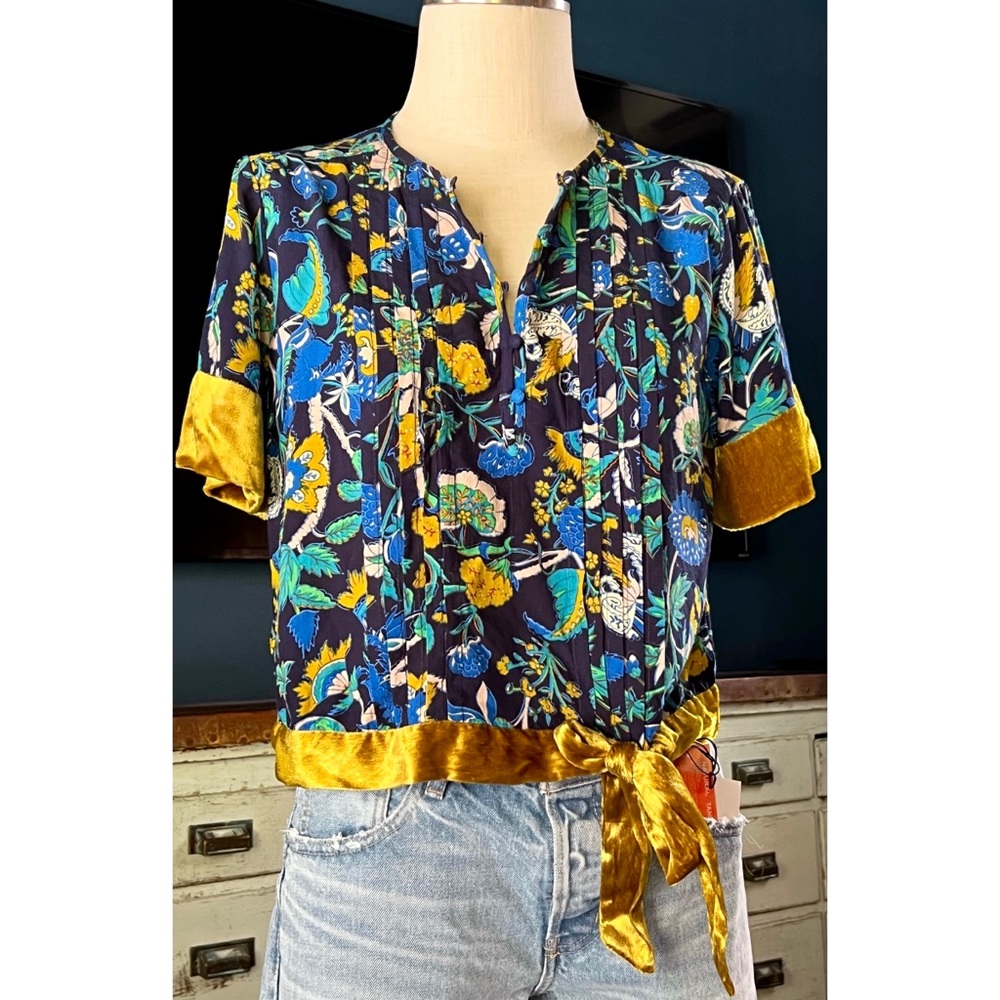 Anthropologie Velvet Trim Pajama Top S